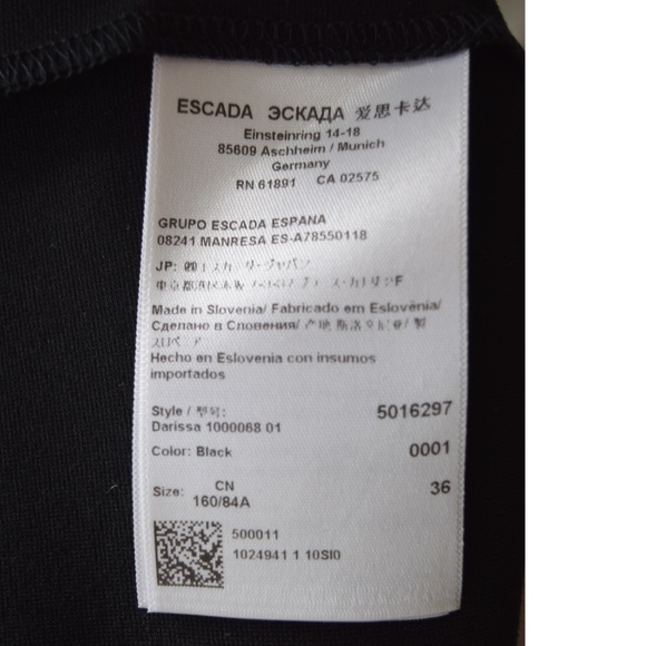 Escada Black Cap Sleeve Pleated Dress. Viscose Blend. Size 36 (US 6) - Picture 6 of 6
